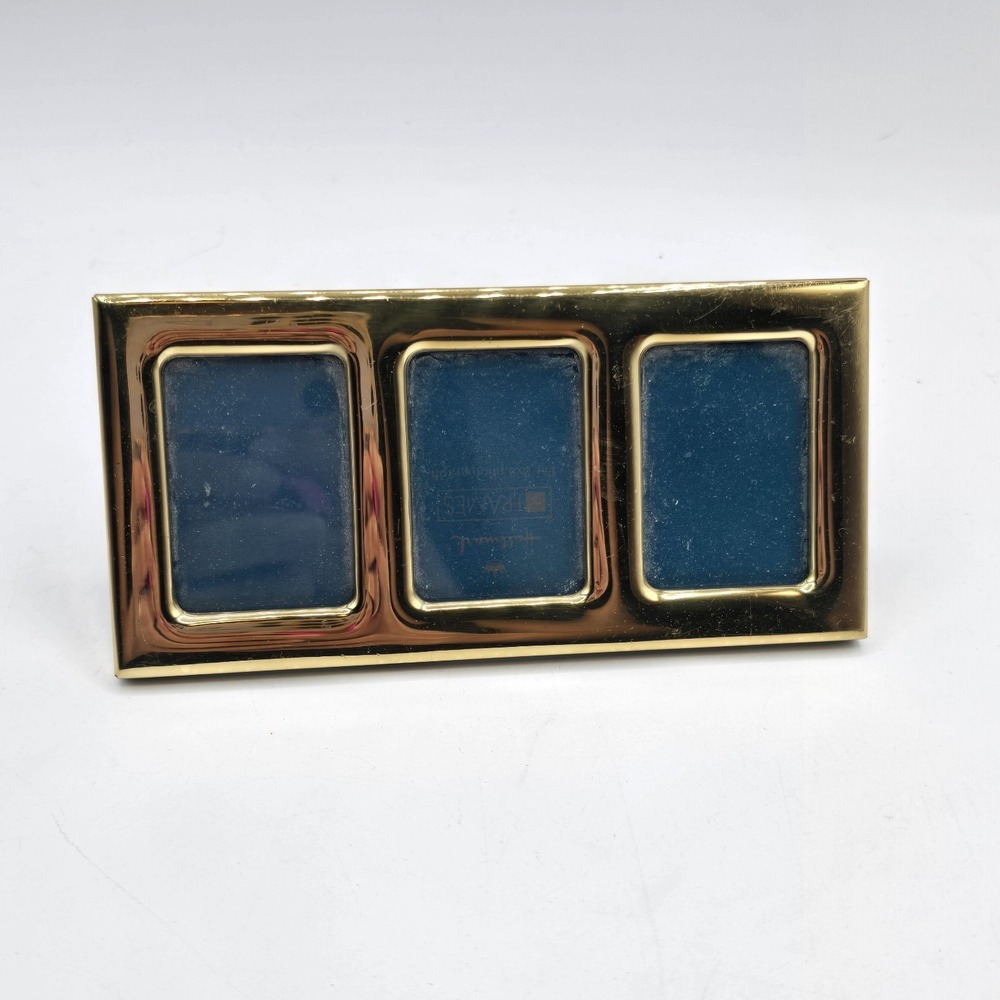 Vintage Brass Triple Picture Frame Hallmark For 2x3 Photos Easel Back Tabletop